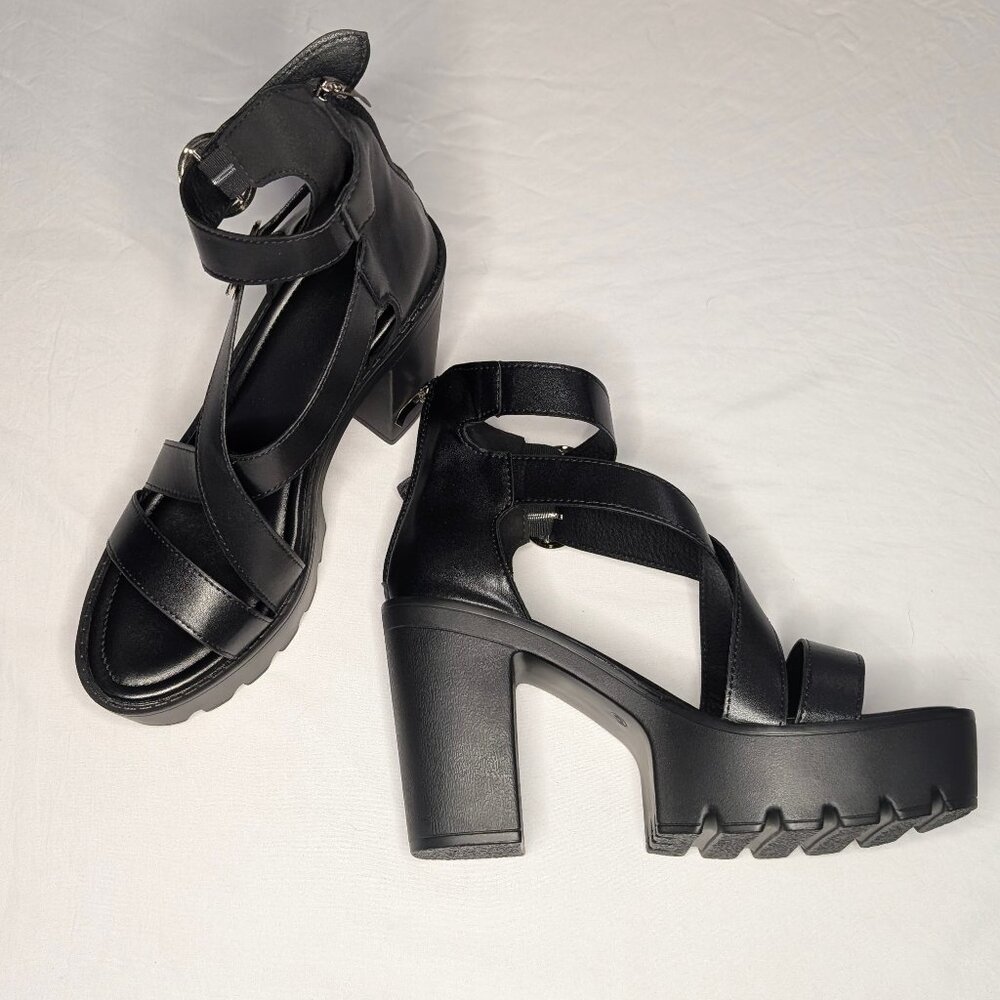 Black Strappy 4 inch Chunky Heels Size 11